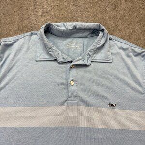 Vineyard Vines Performance Polo Shirt Men L Light Blue Striped Stretch